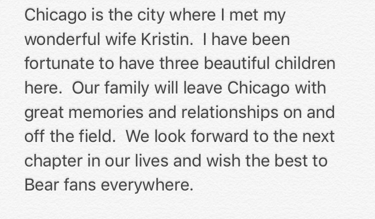 JeffDarlington's tweet photo. Jay Cutler's message to Chicago fans: https://t.co/0U4WOTl7pW