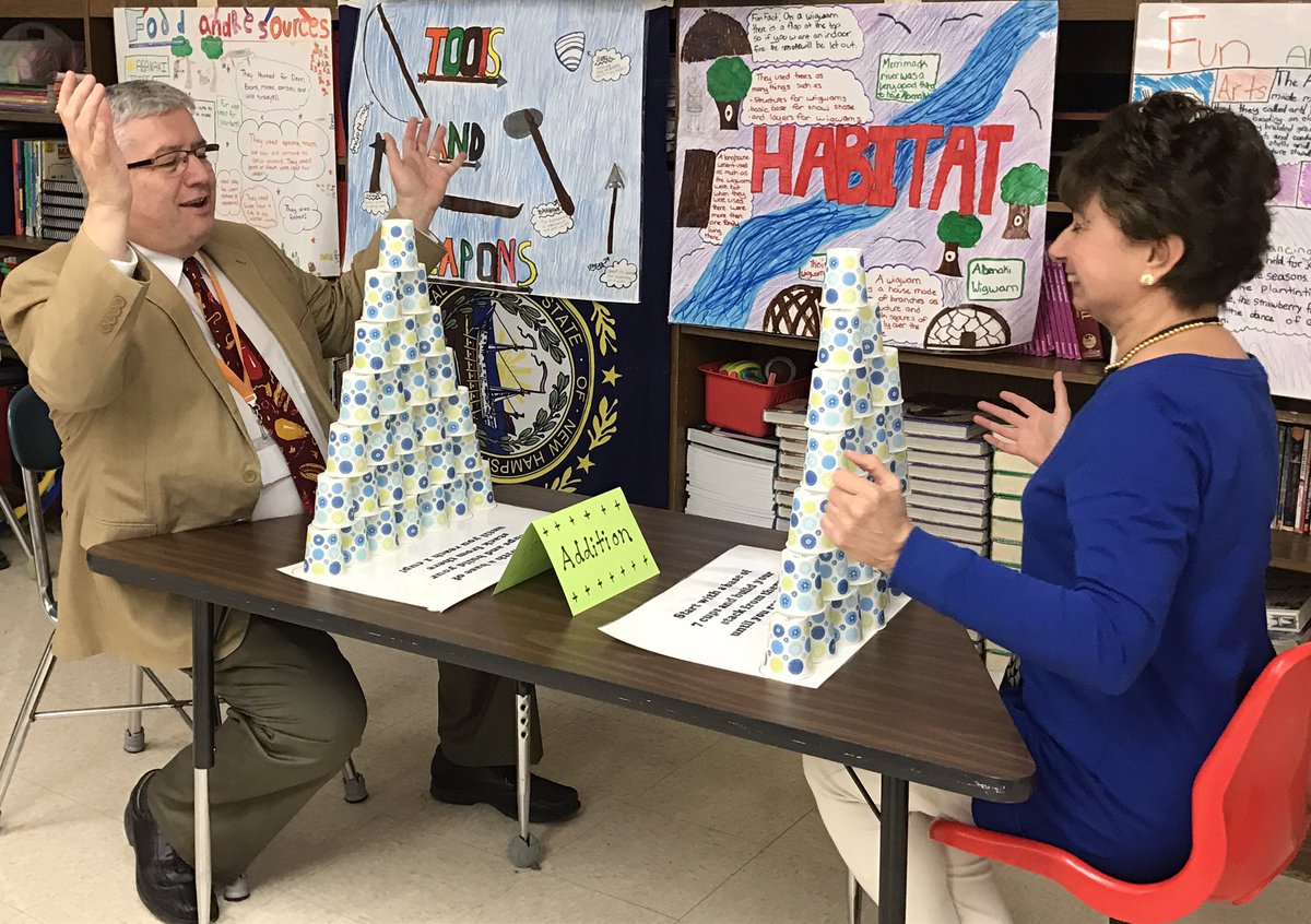learnwithleary's tweet photo. Mr. Thompson beat Ms. Faro in fact cup stacking by less than a second! Family math and literacy night is fun for all! #gms https://t.co/wx9Cy4UNis