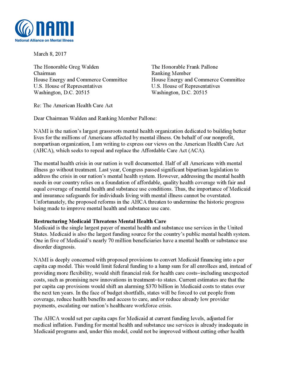 NAMICommunicate's tweet photo. Read NAMI's letter to Congress, and learn why preserving #Medicaid expansion is vital for Americans w/mental illness https://t.co/yetkxz9rj2 https://t.co/0zTVEwQv5v