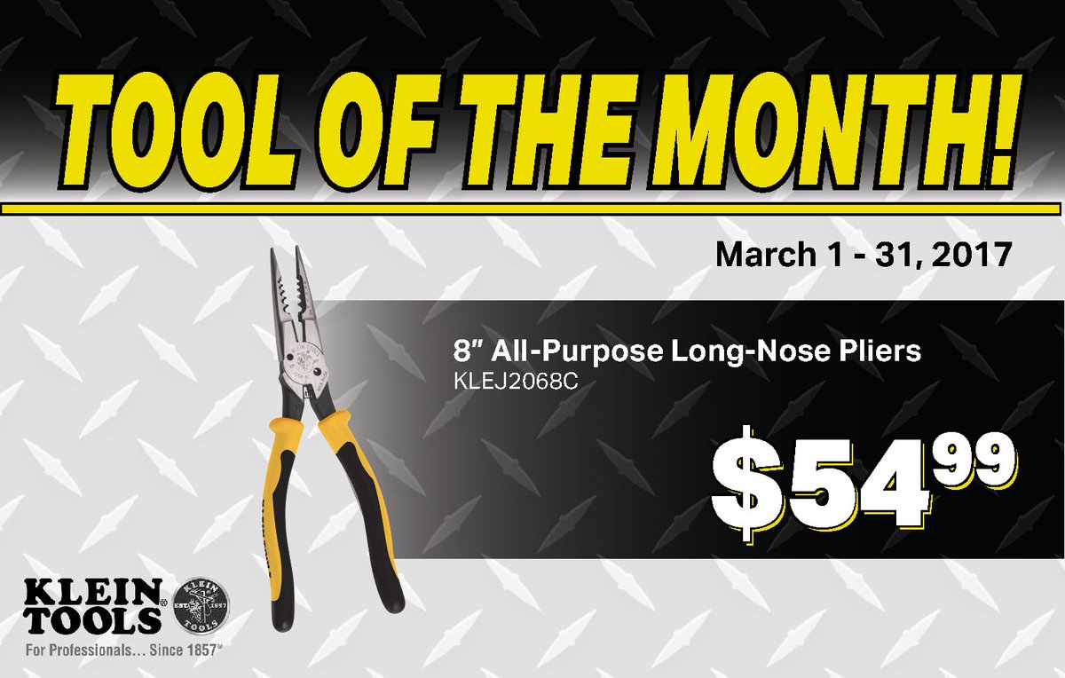 NedcoWest's tweet photo. Now until March 31st, get a great deal on the @Klein_Tools 8" All-Purpose Long-Nose Pliers, online &amp; in-store #NedcoToolOfTheMonth https://t.co/YwrQZJ0Xck