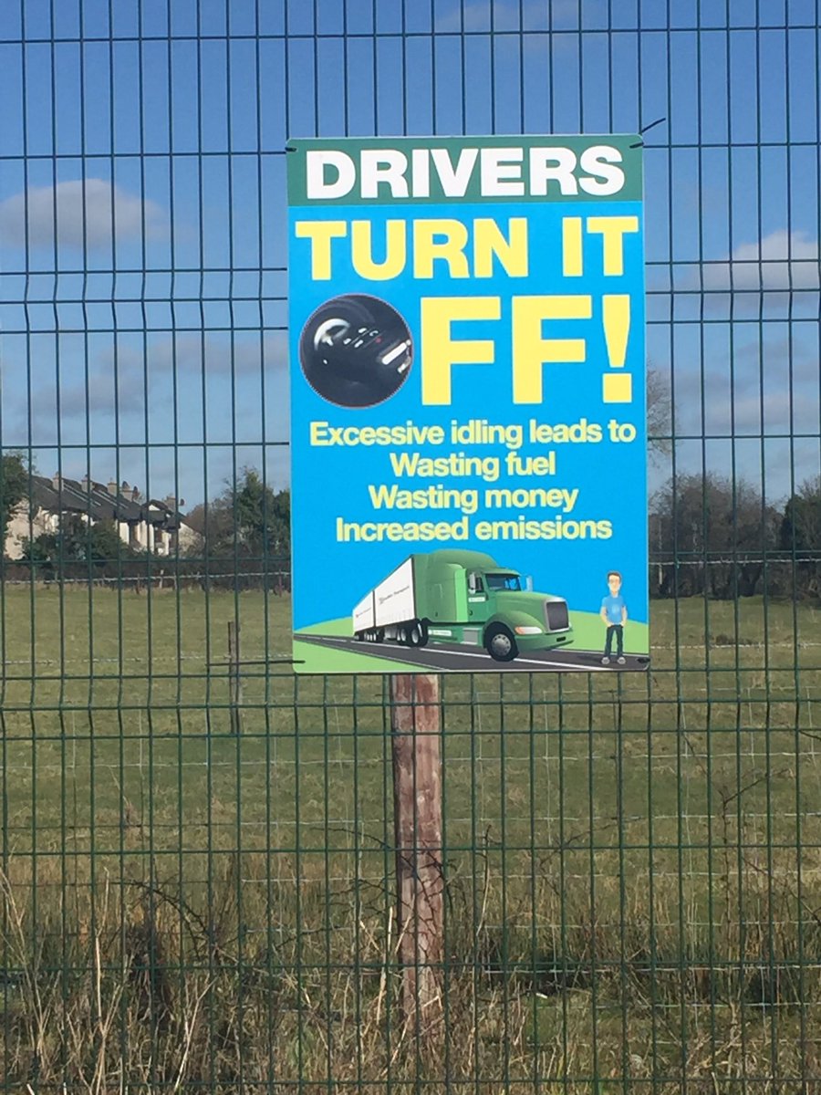 systems_int's tweet photo. A Co. Kildare #haulier has this sign on its gate. We have solutions available to further cut #engineidle time on all Euro5&6 #hgv vehicles. https://t.co/ilH9PwZd2i