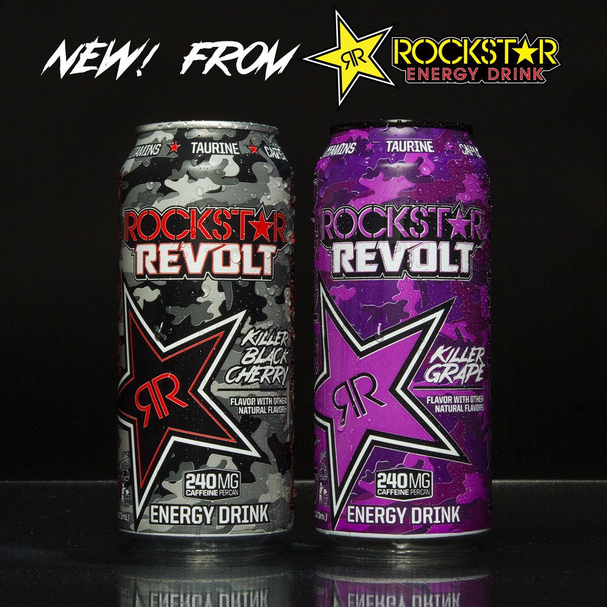 rockstarenergy's tweet photo. NEW FROM ROCKSTAR!!! #RevoltKillerBlackCherry and #RevoltKillerGrape! Go out and grab yourself an ice cold can! #ThirstyThursday https://t.co/3Ufpq6OZcM