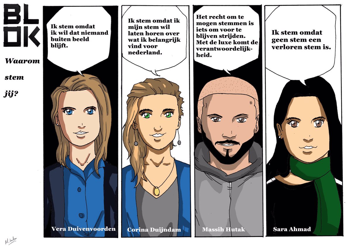 Bij BLOK stemt <a href="/ieder_1/">IEDER1</a>! Waarom stem jij? Tekeningen door Mohammed Kentou
