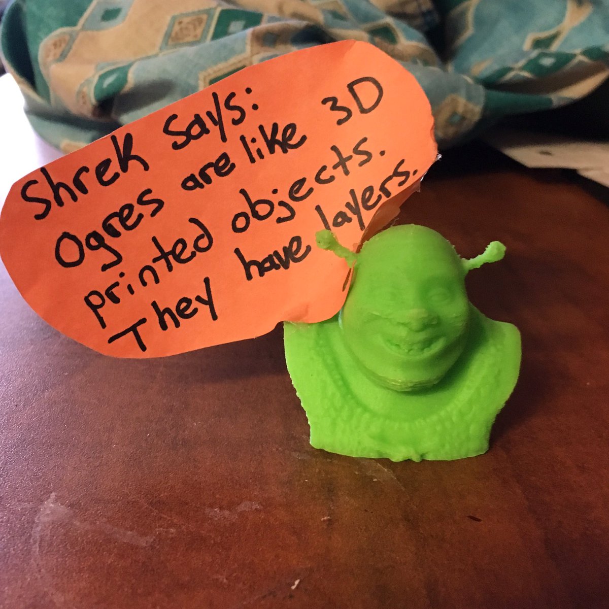 generat3dstudio's tweet photo. Ogres are like onions...erm...I mean 3D printed objects... #3Dprinting #shrek https://t.co/OVlezwI62z