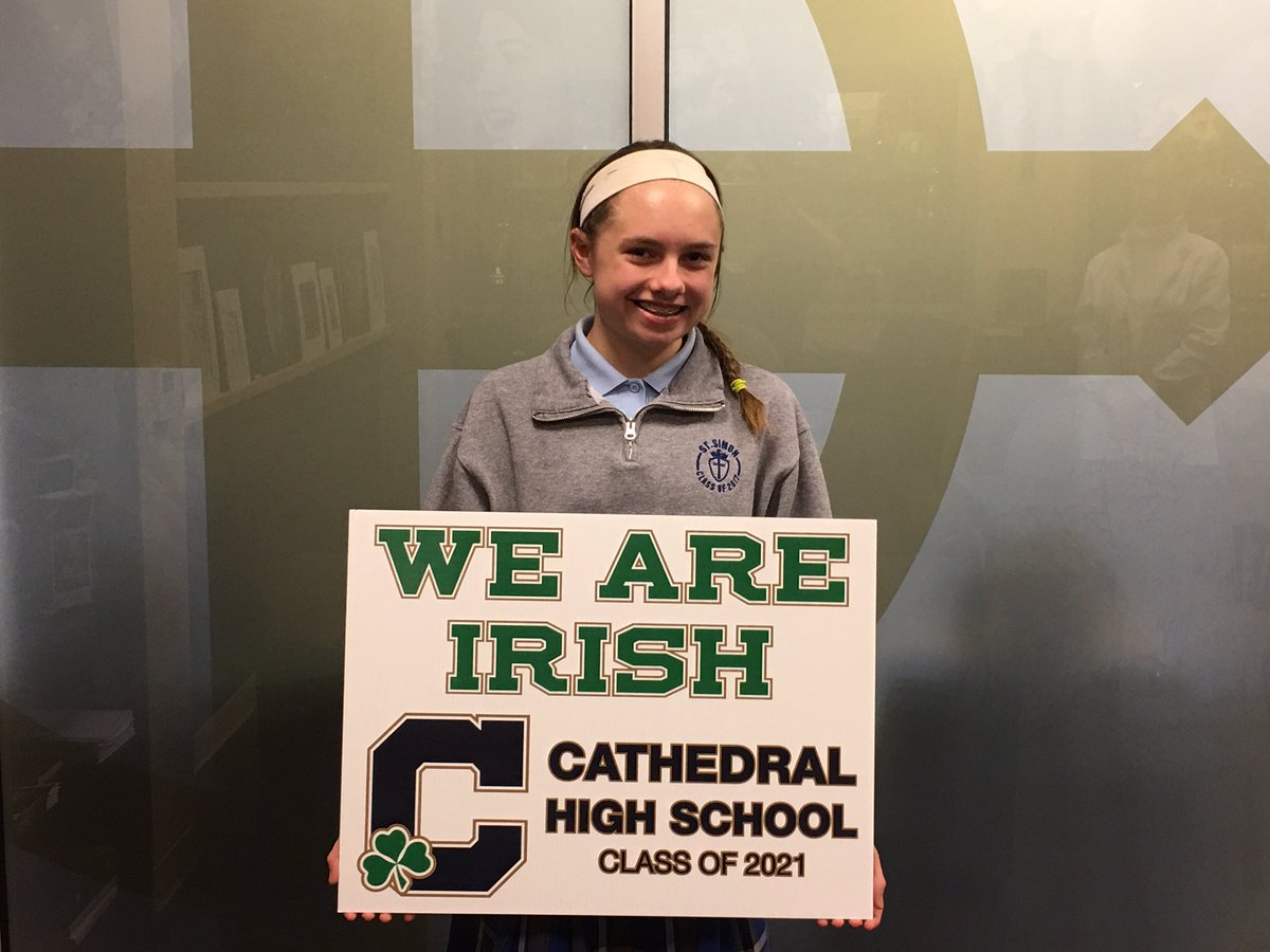 VisitCathedral's tweet photo. So happy to have Brooke a part of the @GoCathedral Family! Display that yard sign with PRIDE! #GoIrish2021 🍀💚🍀 https://t.co/tlyo3ggYPV