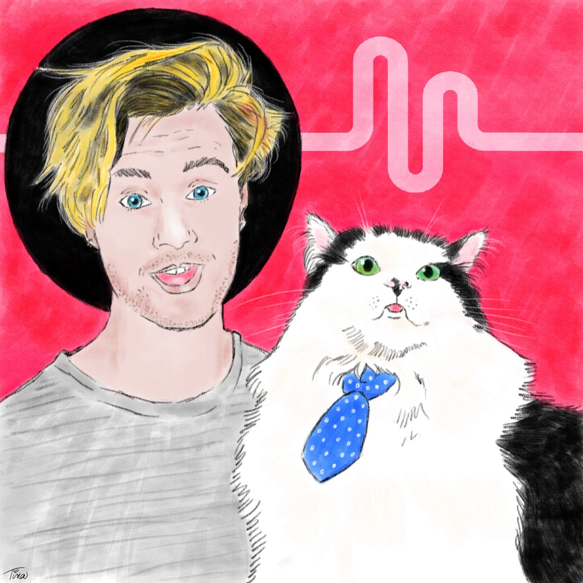 TheOreoCat's tweet photo. The King of Parody and the King of Fluff 👑@BartBaker #Celebritease #theoreocat drawing by @modugnot https://t.co/xl6ZKR4T9U