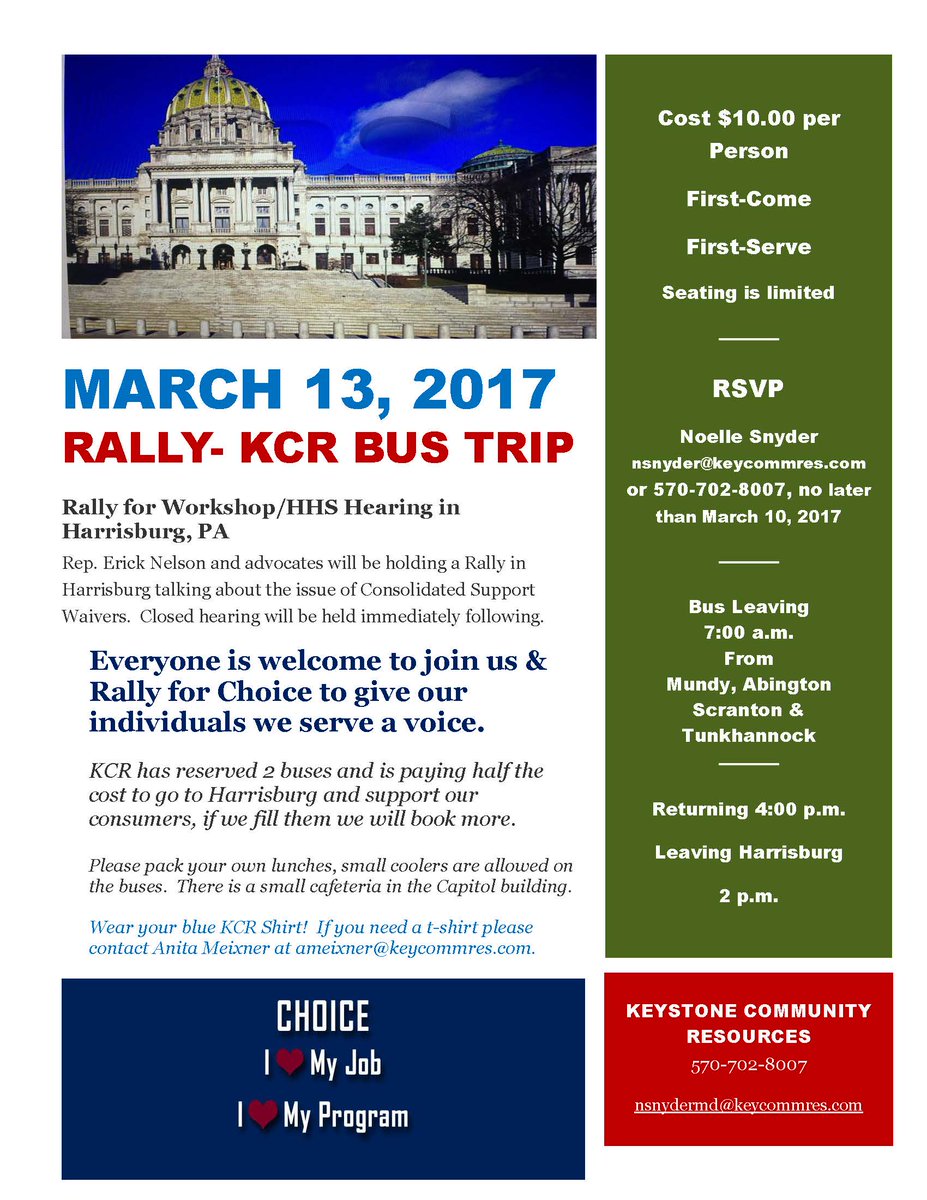 #SaveOurChoice! MARCH 13, 2017 RALLY KCR BUS TRIP Everyone is welcome to join us &amp; Rally for Choice to give our individuals we serve a voice