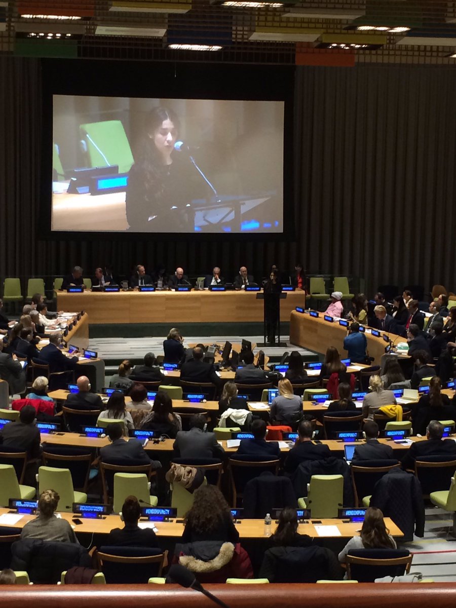 PrevGenocide's tweet photo. @PrevGenocide disappointed that USAmbUN @NikkiHaley wasn't present today to hear @NadiaMuradBasee speak at UN on #DaeshJustice. #EndImpunity https://t.co/8XMPALCJI5