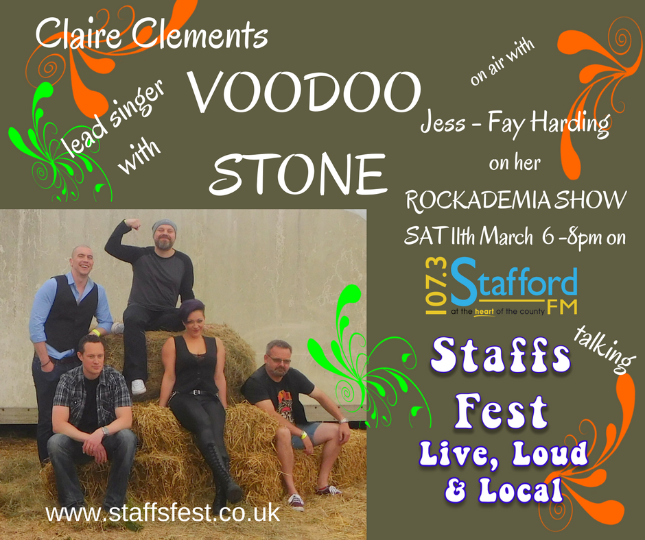 StaffsFest22's tweet image. Make sure you tune in to @RockerFay Rockademia Show Sat 11th Mar 6-8pm on 107.3 @weareSFM and hear Claire lead singer from @Voodoo_Stone