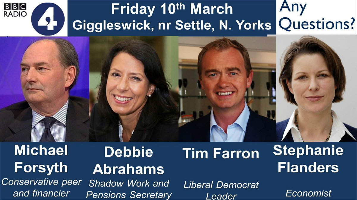 Join <a href="/dimbleby_jd/">Jonathan Dimbleby</a> in Giggleswick, N. Yorks Friday 8pm @bbcradio4 with <a href="/timfarron/">Tim Farron</a> Lord Forsyth, <a href="/Debbie_abrahams/">Debbie Abrahams</a> and <a href="/MyStephanomics/">Stephanie Flanders</a> #bbcaq