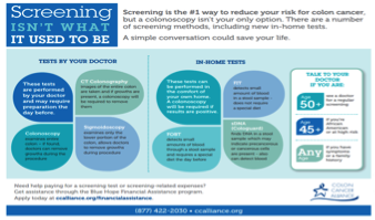 HealthyBoston's tweet photo. Do you know all of the types of #ColonCancer screenings? Learn about the pros &amp; cons of each exam: https://t.co/EAH0vzHFNL @CCAlliance https://t.co/kTLwxaADxY