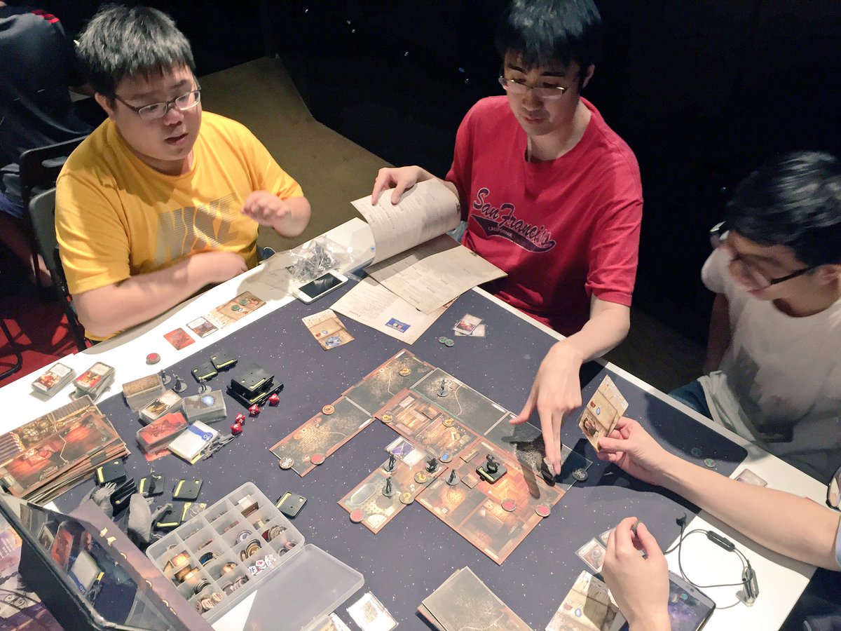 gamermins's tweet photo. Back at Battlebunker with Mansions of Madness 2nd Ed! Excellent game story &amp; coop actions, similar gameplay to Descent but less tactical https://t.co/kCxFzoM1E4