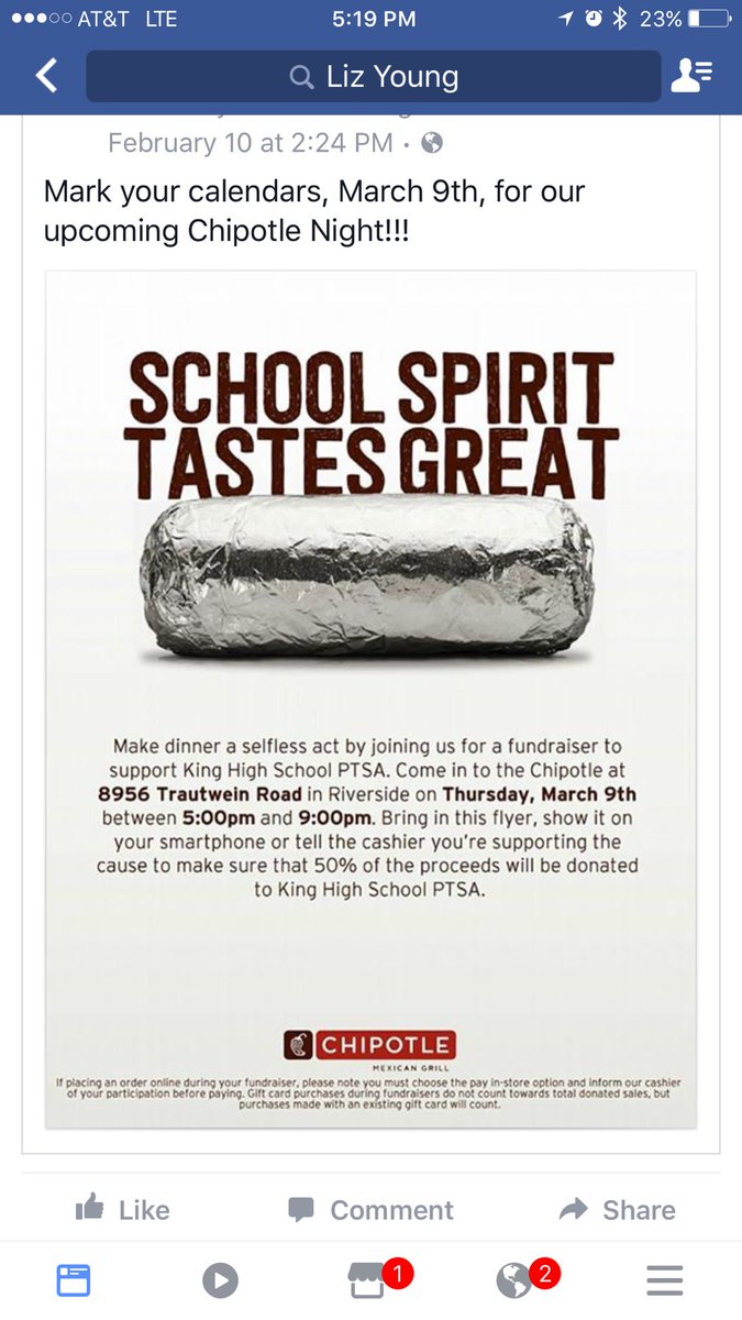 Don't cook! Go to Chipotle for our fundraiser! Support King High Remembers!