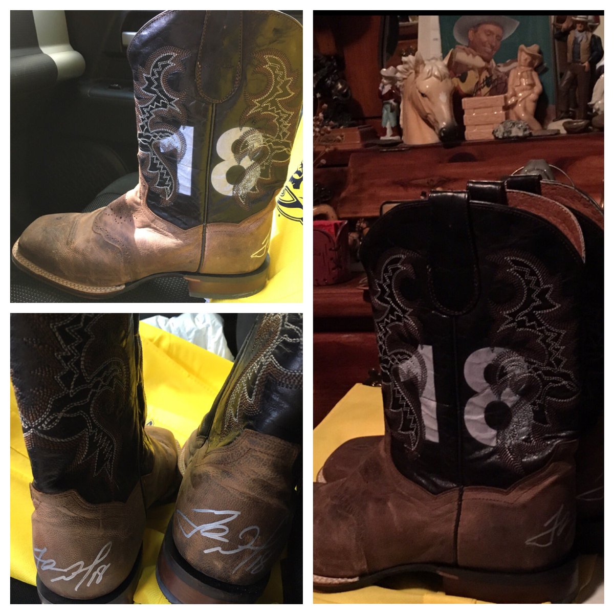 predatorfan's tweet photo. I picked up my @jneal_18 boots today! Nice add to my western room. @Melanie_Collins I got your cowboy's boots! #Gnashvegas #SorryRoman https://t.co/P4b5Qmdpje