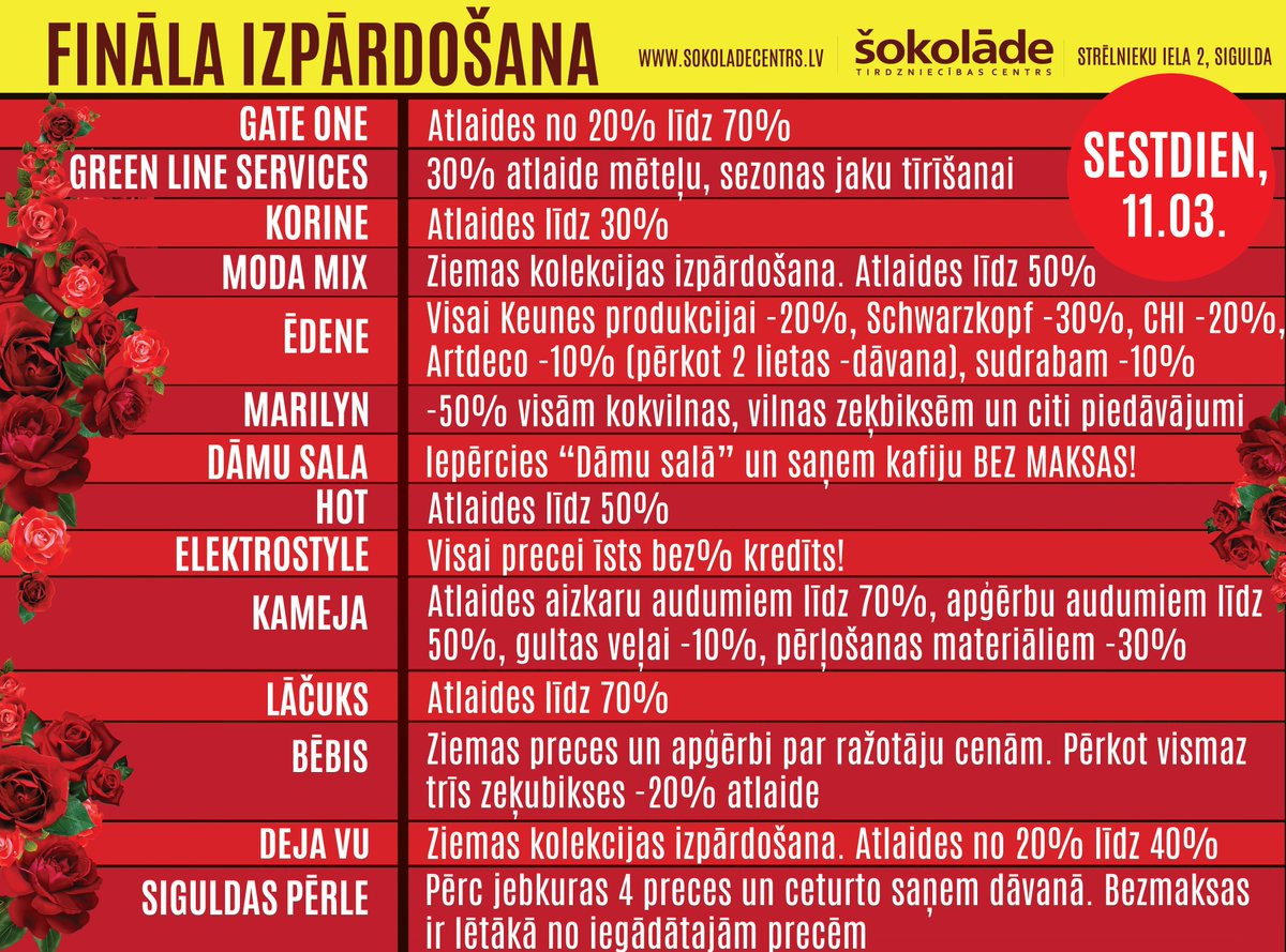 SOKOLADEcentrs's tweet photo. "Šokolotto" fināls jau rīt, 11.martā! Atlaides TC "Šokolāde" veikalos līdz pat 70%! https://t.co/DpvU7SV6Ua