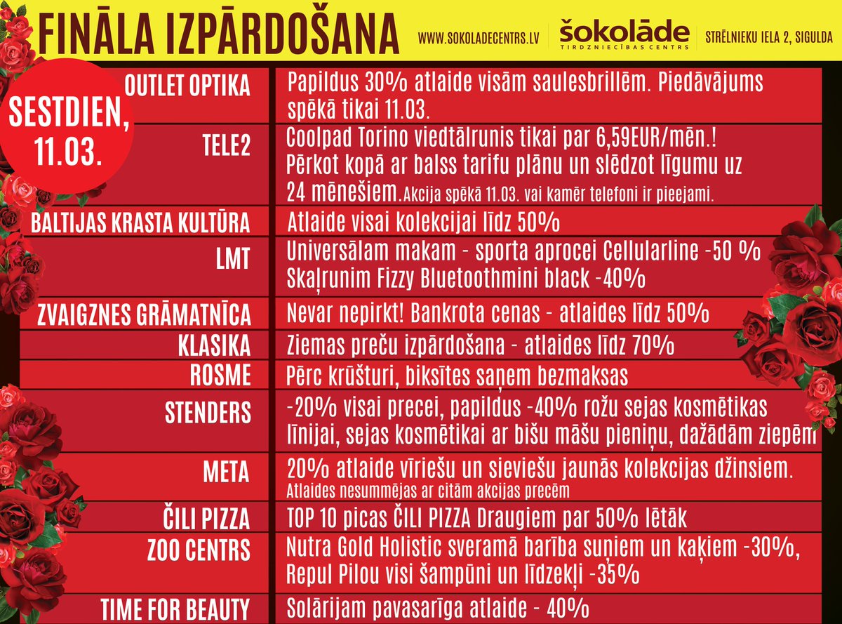 SOKOLADEcentrs's tweet photo. "Šokolotto" fināls jau rīt, 11.martā! Atlaides TC "Šokolāde" veikalos līdz pat 70%! https://t.co/DpvU7SV6Ua