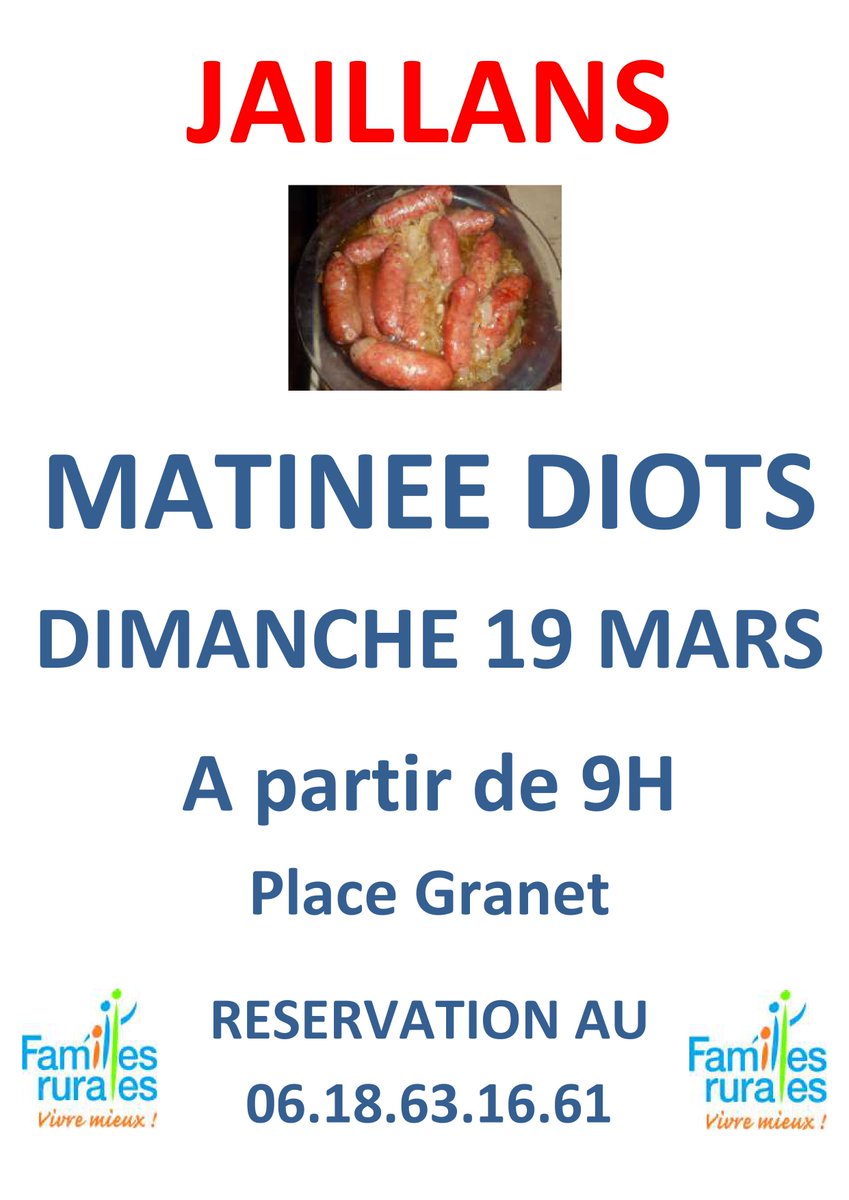 FamillesR26's tweet photo. Info événement :
Dimanche 19 mars 2017 "MATINEE DIOTS"
A partir de 19h00
Place Grannet 
Sur Réservation 
Au : 06.18.63.16.61
Venez Nombreux https://t.co/HWqNZXzQxS
