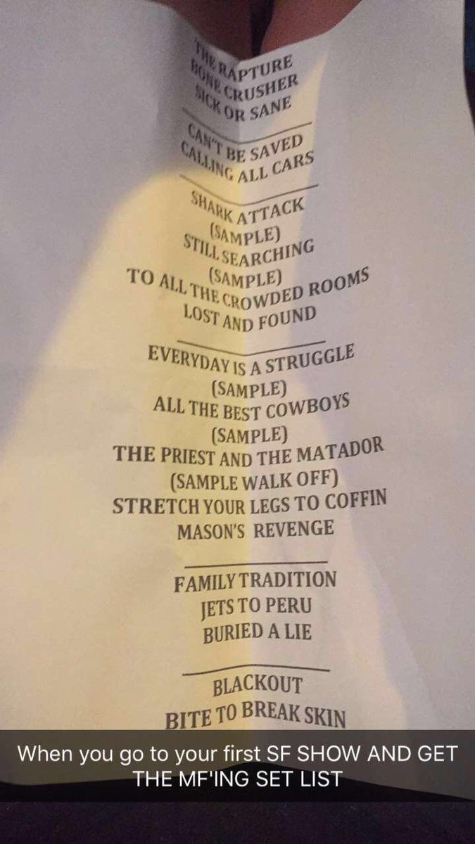 dani_deming's tweet photo. When you go to your first @SensesFail show and get the set list...youlnow you made it #frontrowforever #icried #lifechanging https://t.co/FWYKat72vp