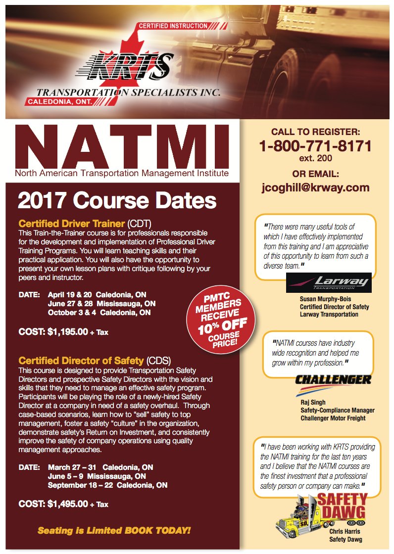 fleetrover's tweet image. “KRTS Transportation Specialists and Safety Dawg Inc announce the dates” buff.ly/2m8fhig
@KRTSTrans, #trucksafety #CSA #SMS #CVOR