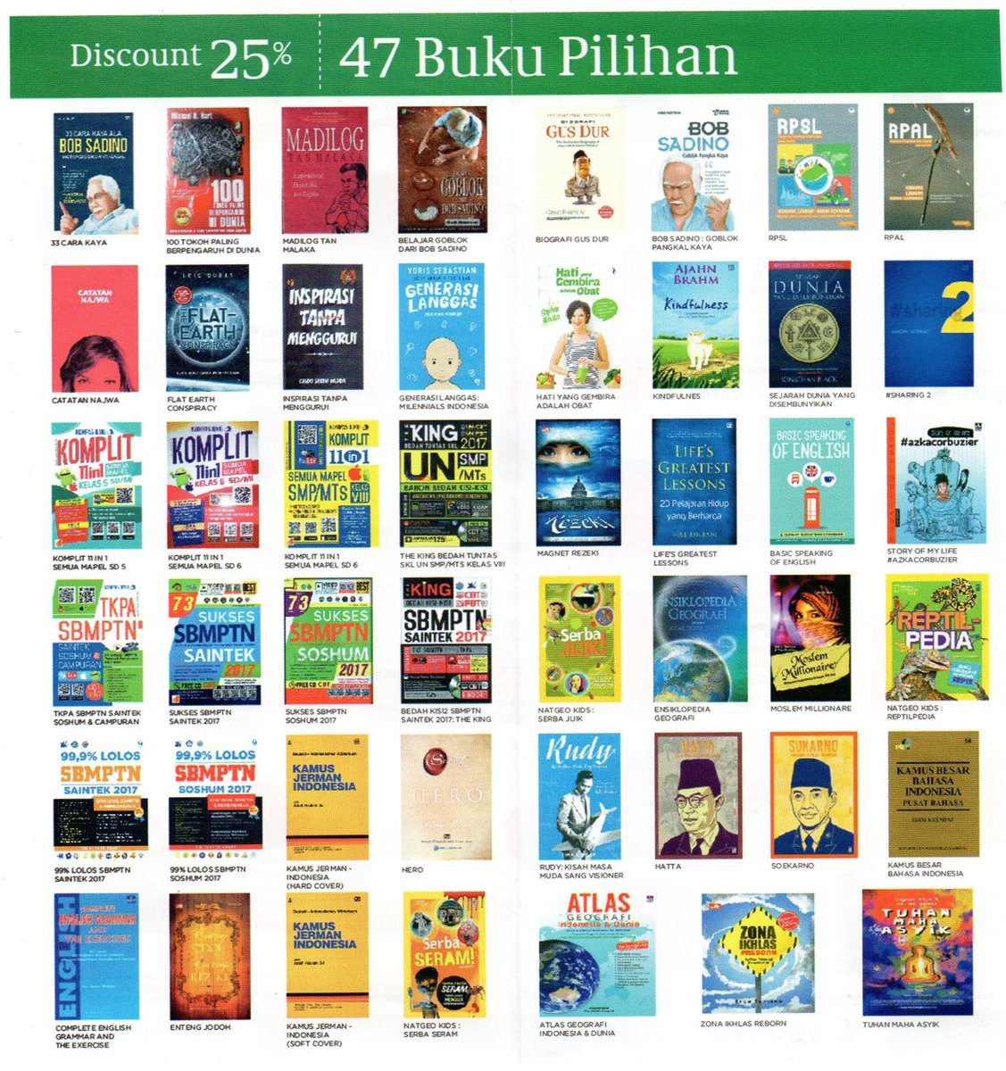 Disc 25% untuk 47 buku best seller pilihan <a href="/gramedmatraman/">Gramedia Matraman</a>  #GramediaExtraDeals cc: <a href="/katalogpromosi/">KATALOGPROMOSI | Info DISKON / PROMO / SALE</a>