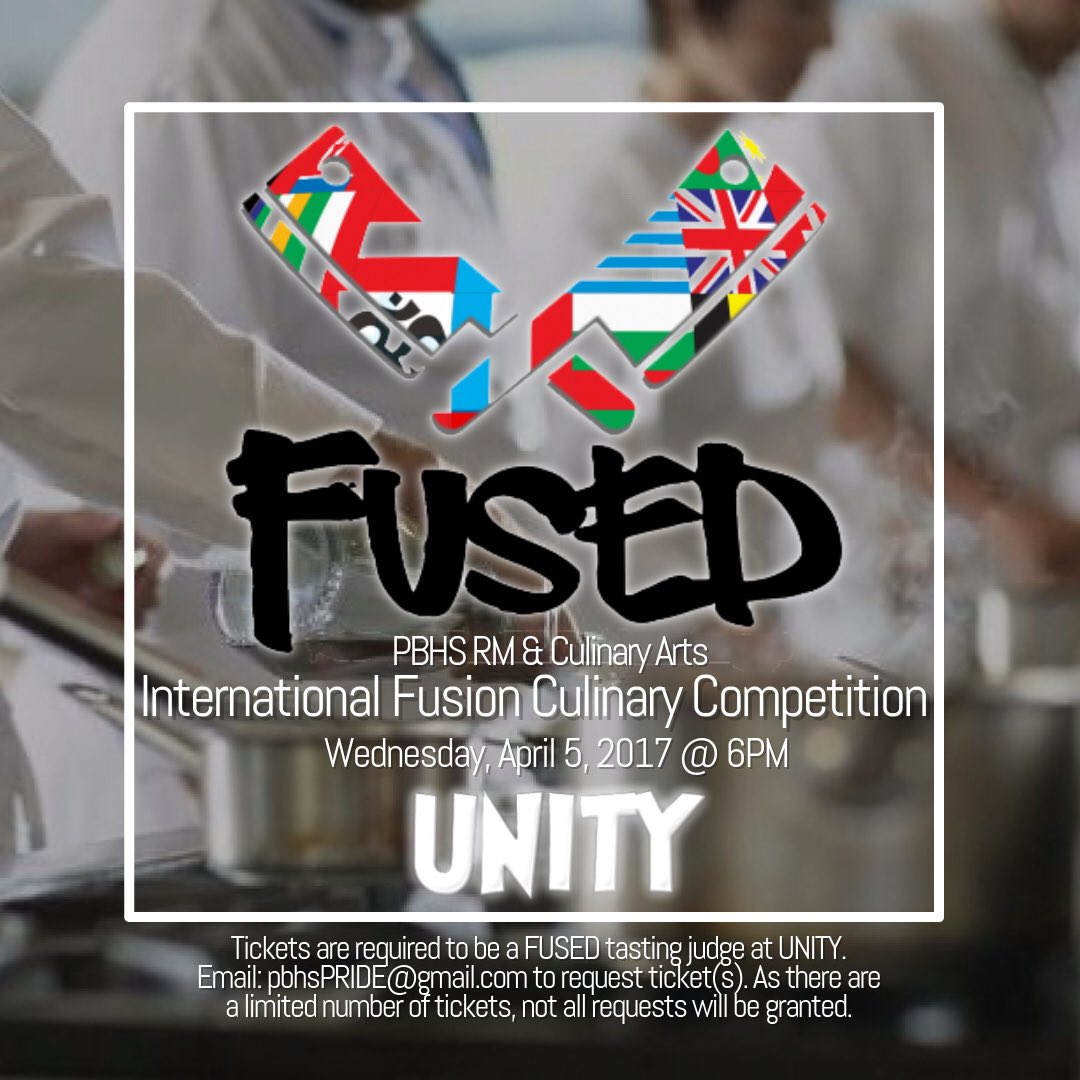 PBHSSignature's tweet photo. #pbhsFUSED limited tickets to be a tasting judge @ThePantherPaw #pbhsUNITY email pbhsPRIDE@gmail.com to request @PBHSPrincipal https://t.co/zVqIvRqVFT