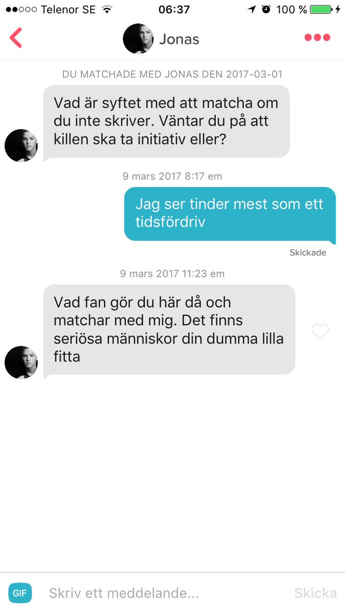 annibuss's tweet photo. OBS! Glöm ej att man måste vara seriös på tinder. Annars är man en dum liten fitta! https://t.co/WyltsCh0qS