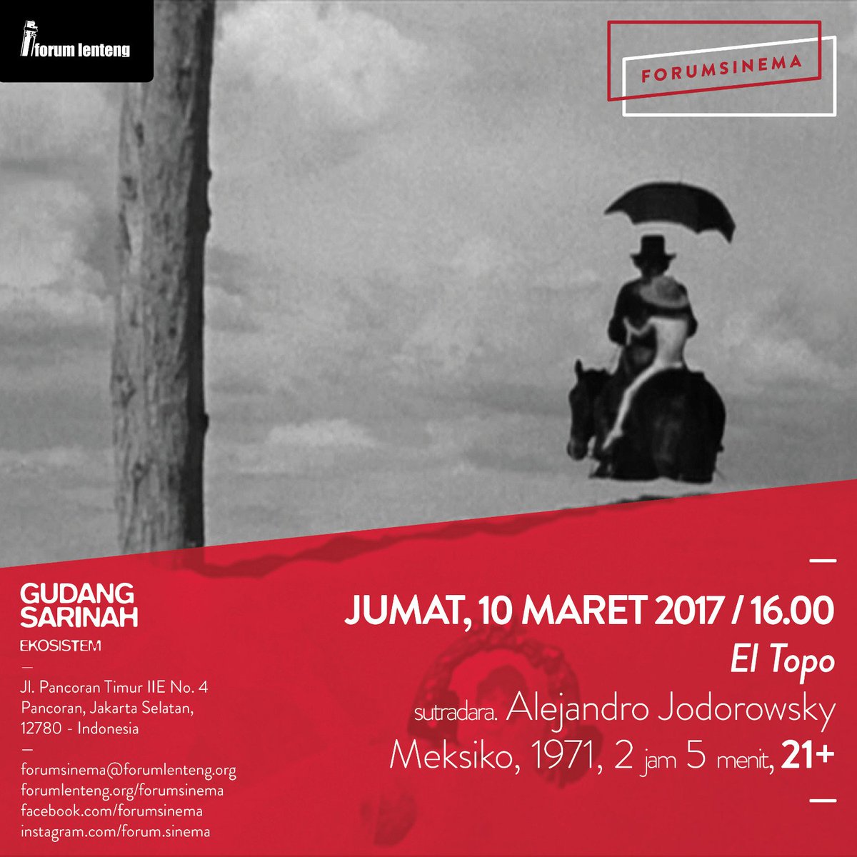 gudangsarinah's tweet image. #ForumSinema sore ini ada El Topo (Alejandro Jodorowsky) Meksiko, 1970, 2 jam 5 menit, 21+. Donasi IDR 10K.