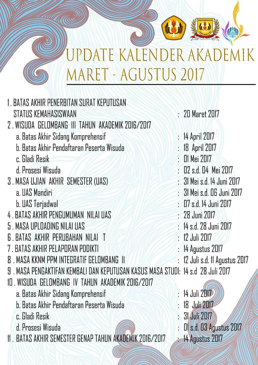 Selamat sore keluarga Diploma!
Berikut update terbaru kalender akademik bulan Maret s.d. Agustus 2017.
#KOMITMEN