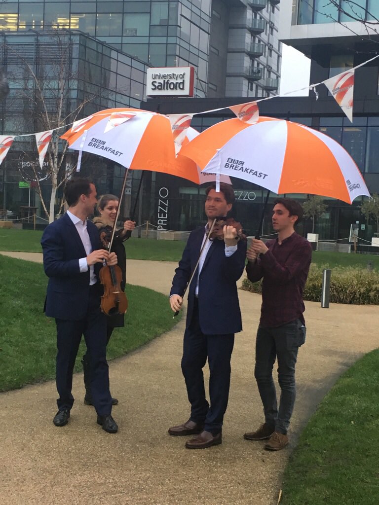 ViolinBros's tweet photo. Great morning on @BBCBreakfast. Keeping the violins dry before we start! https://t.co/Vf5yAQ3Ad7