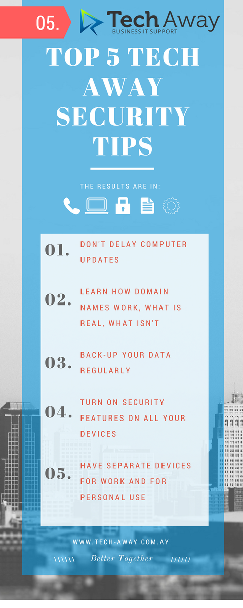 Tech_Away's tweet image. Tech Away top 5 Security Tips #hackernews #smallbusinessowners #ITsecurity #scamwatch #ITsupport #techtips #securitytips #ITtips