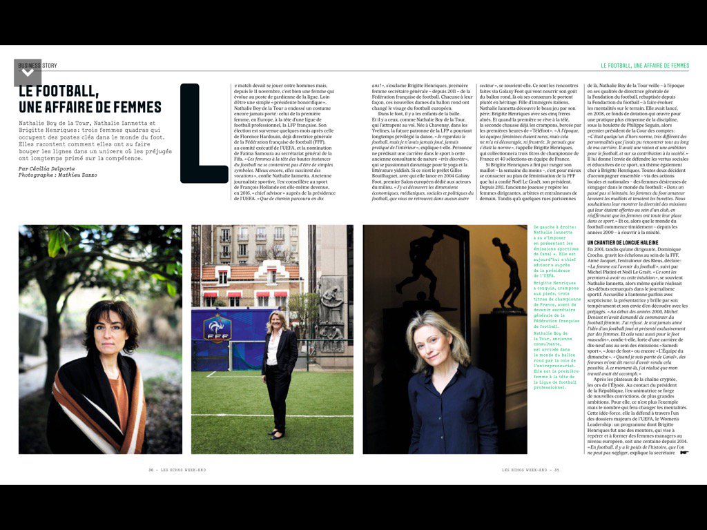patrickboccard's tweet photo. 3 femmes à des postes clés du foot ... ca bouge ! ( supplément week end des echos https://t.co/P6Sj62LEJ6