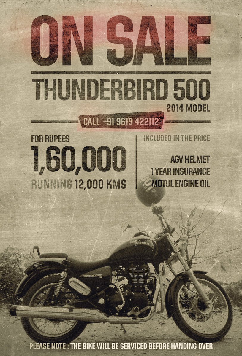 #selling my #Enfield #Thunderbird #500cc 2014 make. Price Rs 160,000. Distance 12k. #motorcycle #SpreadTheWord #BulletClub #ad #bike