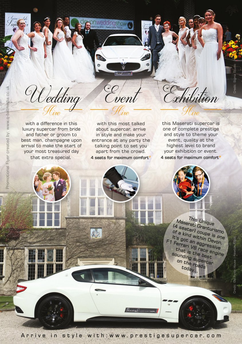 prestigesupcar's tweet photo. Want to arrive in style at your #wedding or special #event? Experience the thrill of our #Maserati #supercar! #weddings #Devon #eventprofs https://t.co/kXhGoSGmaJ