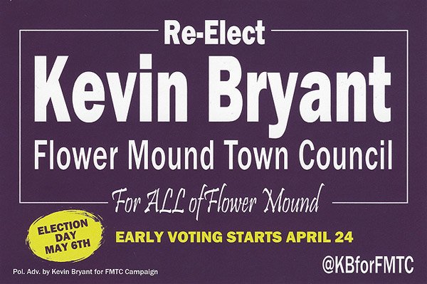 KBforFMTC's tweet image. Have you contacted your friends to vote to re-elect Kevin Bryant to Flower Mound Town Council?