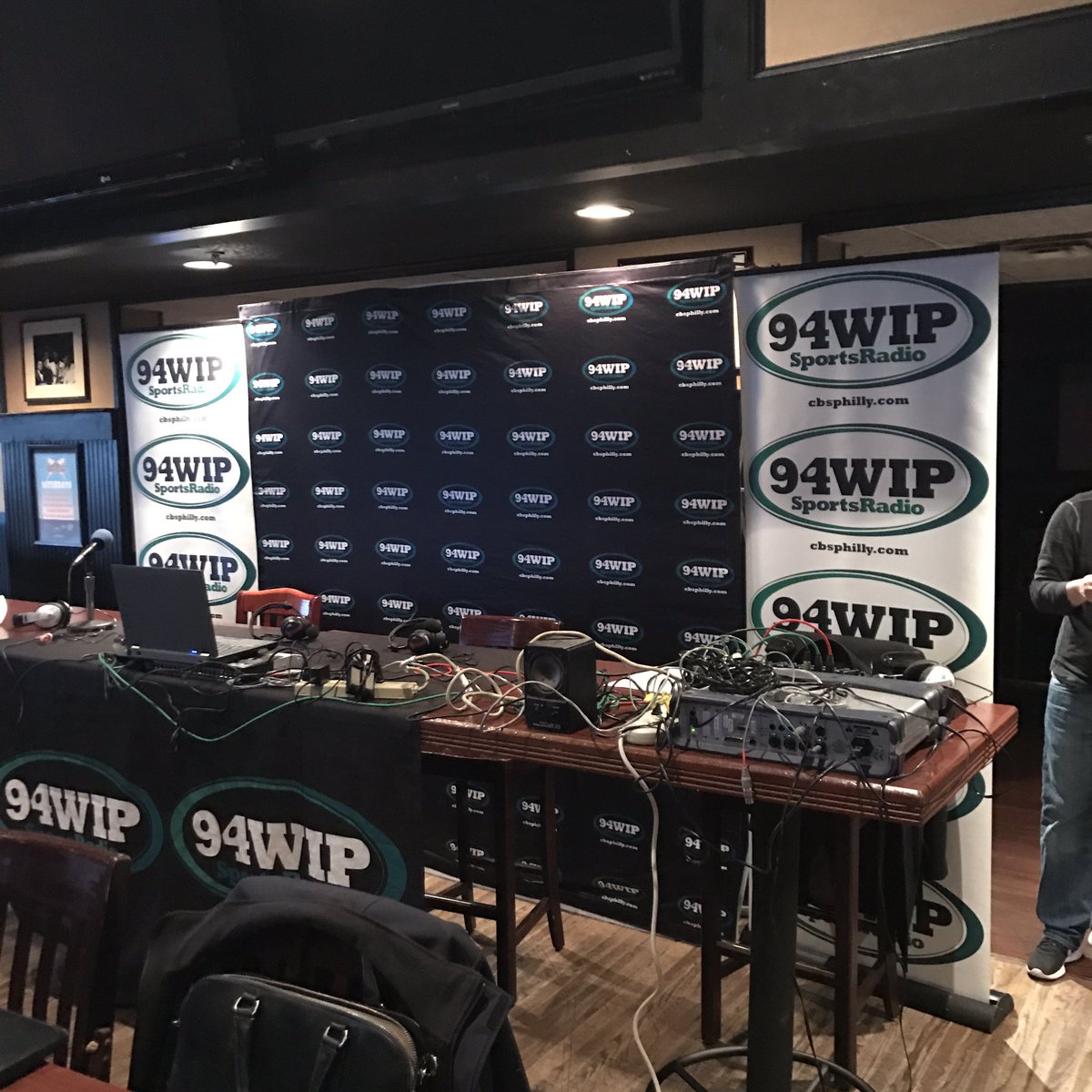 PJsPub's tweet photo. Getting setup @PJsPub #CherryHill 4 @JoeDeCamara &amp; @RitchieJon #live on @SportsRadioWIP come in &amp; help raise $ 4 @PhilaRMH #PJsGivesBack https://t.co/8wpcZcjjgr