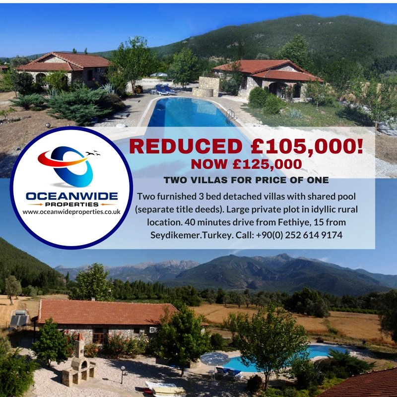 OceanwidePropUK's tweet photo. Two #Turkishproperties for price of one! Massive £105,000 reduction, Now £125,000. #Fethiye #bargainproperty #propertyturkey #turkey https://t.co/aUQMOxibZz
