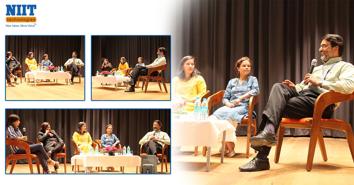 Coforge_Tech's tweet photo. #IWD2017 @mpetigara @peas_to_pods Ruma Roka, Founder, NDS, @S_Vish shared their success mantra #BeBoldForChange @NIITTech G.Noida Campus https://t.co/IGksd6z9Ee