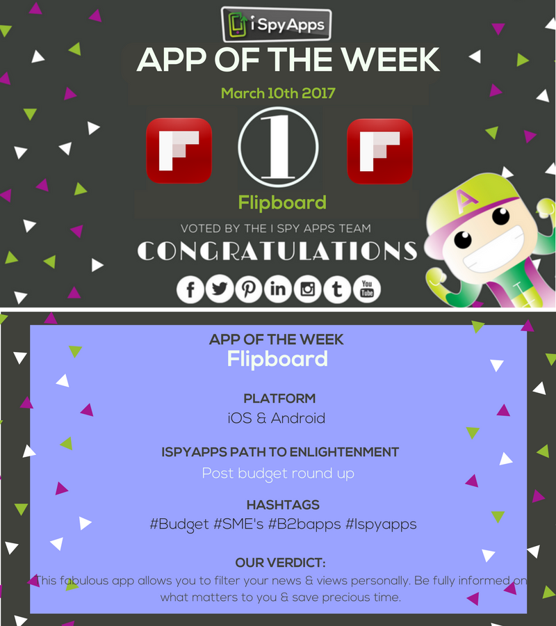 iSpyAppsdine's tweet photo. Congratulations, @Flipboard, for being nominated #AppOfTheWeek! Get your own personalised e-magazine based on your interests! #ispyapps https://t.co/r3um8fj3bE