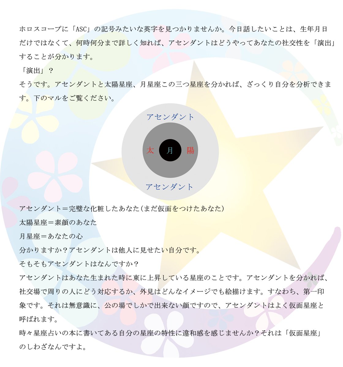 J M George Village בטוויטר こんばんは J M です 今日は ホロスコープの読み方 アセンダント Asc を話しましょう 日本語がまだ下手なんですが 皆さん大目に見てください 星座占い ホロスコープ アセンダント 上昇宮 仮面 仮面星座