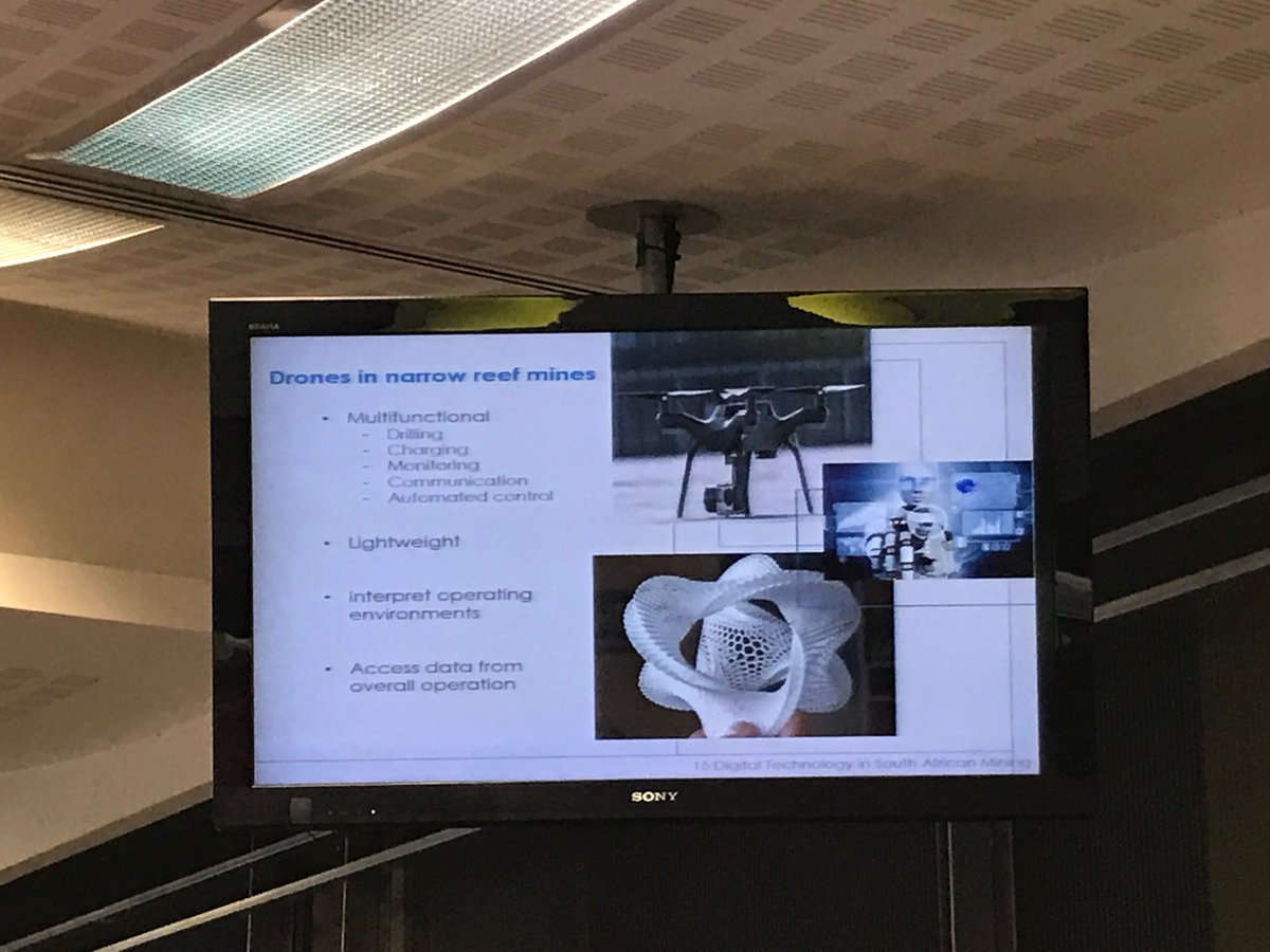 SAIMM1's tweet photo. #Drones in #narrowreef #mines - digital technology in mining at #YPC2017. MP Matlhwana from @WitsUniversity #RedPathMining #SAIMM https://t.co/zFBJqHdSes