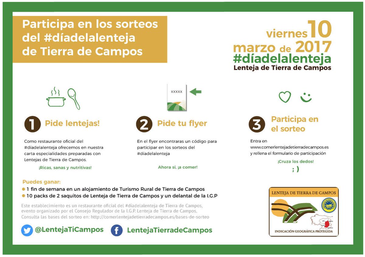 LentejaTiCampos's tweet photo. Ya ha llegado el #díadelalenteja de Tierra de Campos. 126 restaurantes de toda España os esperan para celebrarlo 🥄

https://t.co/FQX57owwBo https://t.co/53dG2KVrPP