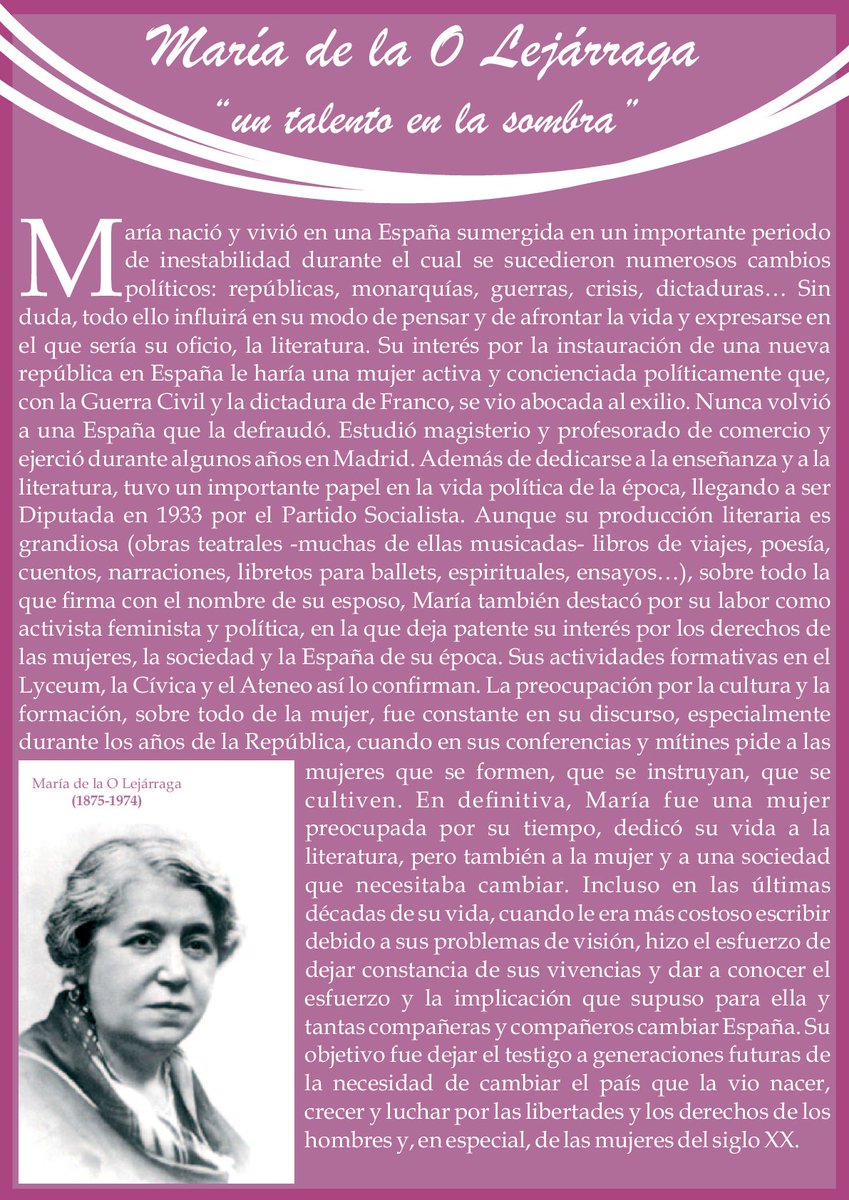 Eu_CarrasPez's tweet photo. Seguimos con María de la O Lejárraga, escritora y política q dedicó su vida a defender las libertades de la mujer #MujeresDeNuestraHistoria https://t.co/xpvzUOqjgI