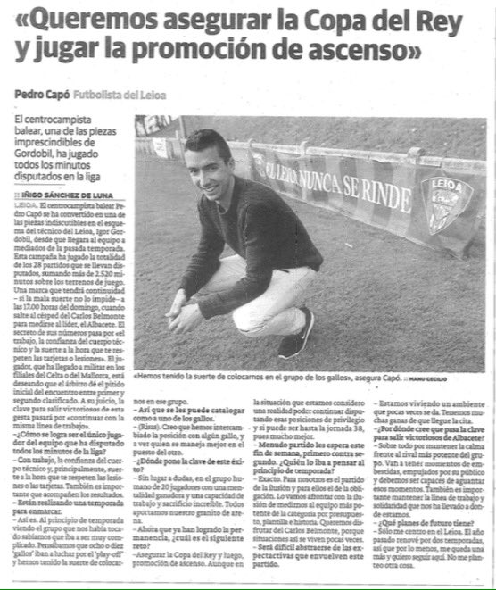 Entrevista en <a href="/elcorreo_com/">El Correo</a> a <a href="/PedroCapo18/">Pedro Capó Payeras</a>, único jugador de la <a href="/SDLEIOAoficial/">S.D. Leioa</a> en haber disputado todos los minutos de la temporada.