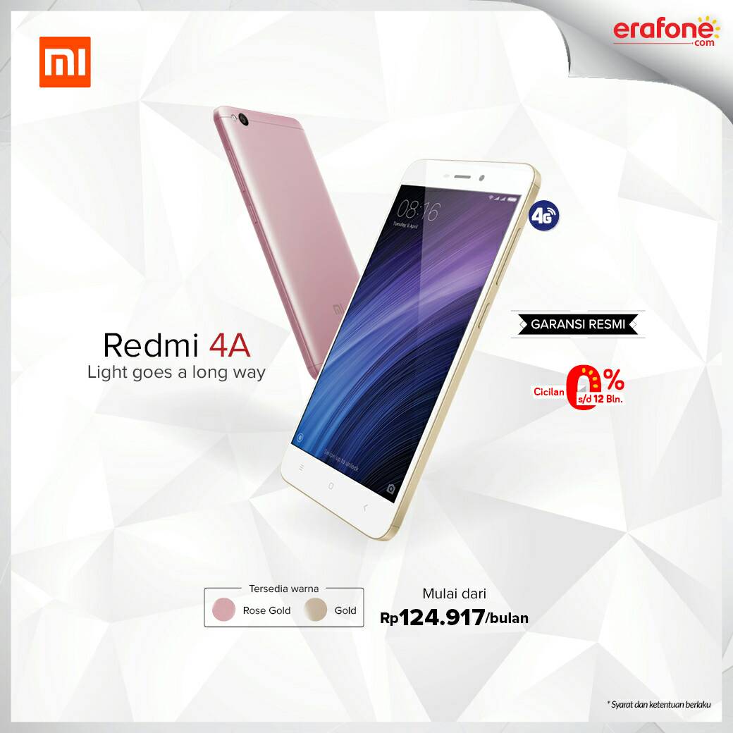 ErafoneStore's tweet image. Varian warna baru, Rose Gold, Xiaomi Redmi 4A siap kamu miliki dengan cicilan mulai Rp100ribuan/bulan! Info: goo.gl/NDLqxy