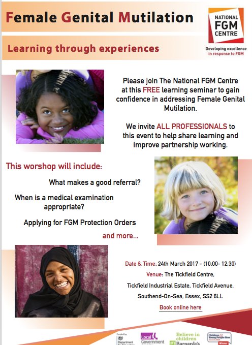 FGMCentre's tweet photo. Work in Southend, Essex? Want to know more about #FGMPO's and #FGM medicals and referrals? Attend our free seminar https://t.co/gFJ6jO8tES https://t.co/77VDGawMU4