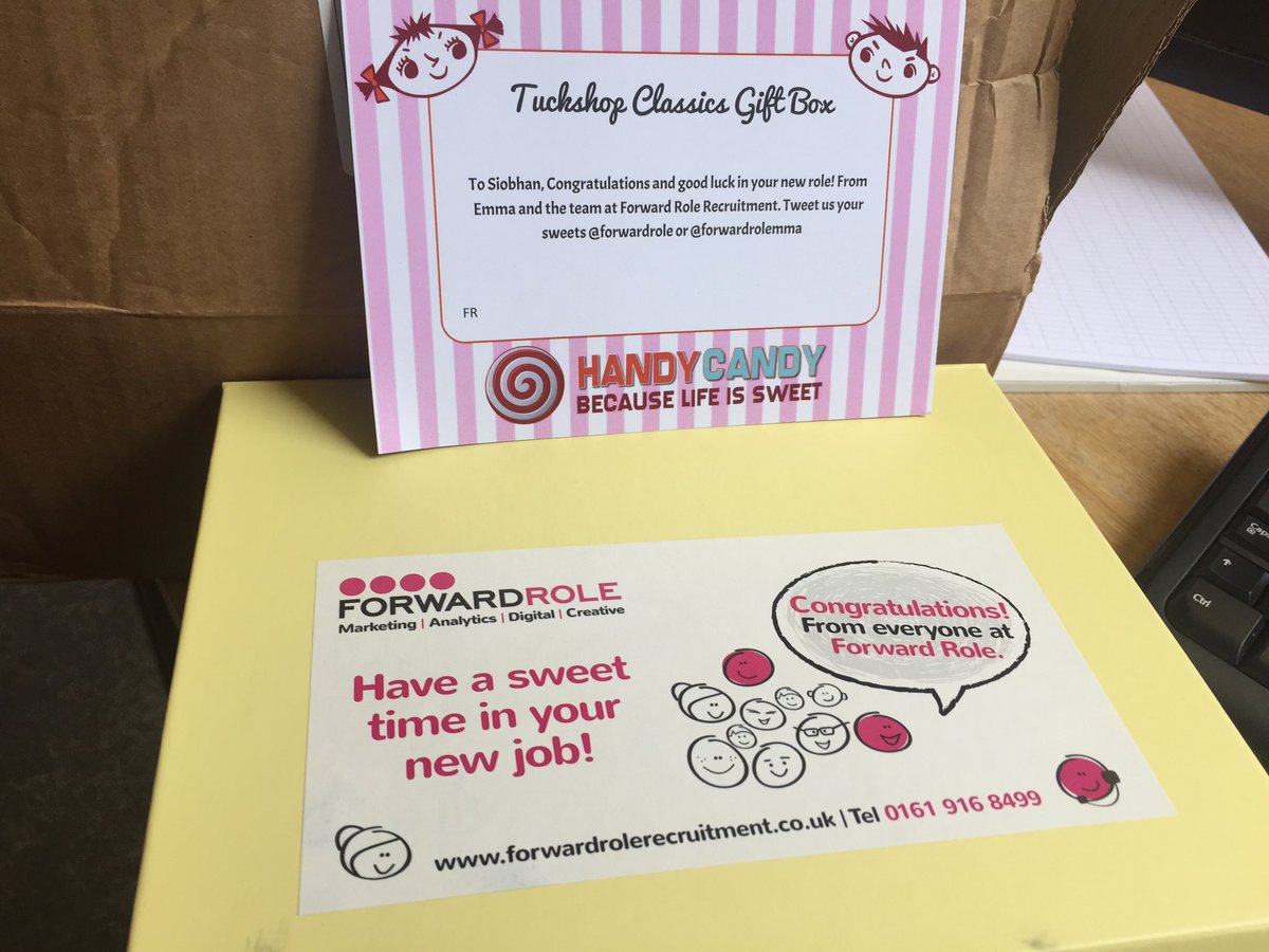 MissVintagevibe's tweet photo. Thank you @ForwardRole @ForwardRoleEmma for my lovely sweet box. Settling well in my new job ❤️ #thanks #cutepresent https://t.co/4sd3XAQXz3