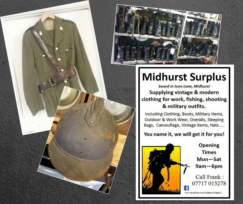 TheTallDog's tweet photo. All things #military! #Vintage items including clothing, #memorabilia &amp; boots. Come visit us on June Lane, #Midhurst! #army #khaki https://t.co/dAVpfJQc2j