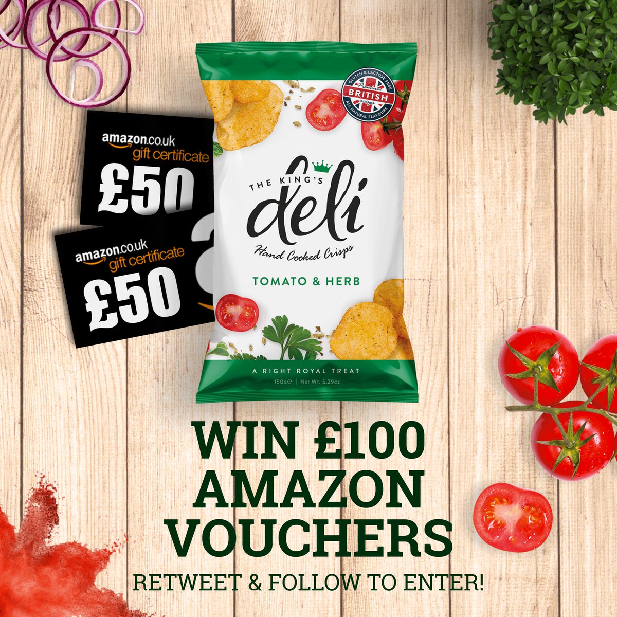 thekingsdeliuk's tweet photo. RT &amp; FOLLOW for the chance to #win £100 #Amazon vouchers &amp; a full case of our delicious #crisps! #FridayFeeling #FreebieFriday #giveaway https://t.co/ixPomIHeal