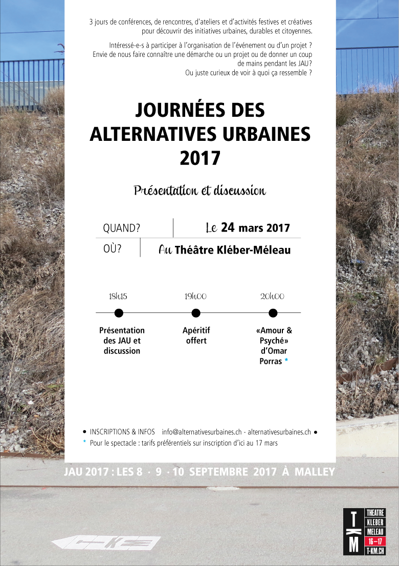 AlterUrbaines's tweet photo. Soirée de présentation et discussion au Théâtre Kléber-Méleau
24 mars 2017 - Venez nombreux faire les JAU 2017 avec nous! https://t.co/C65it3IjbM