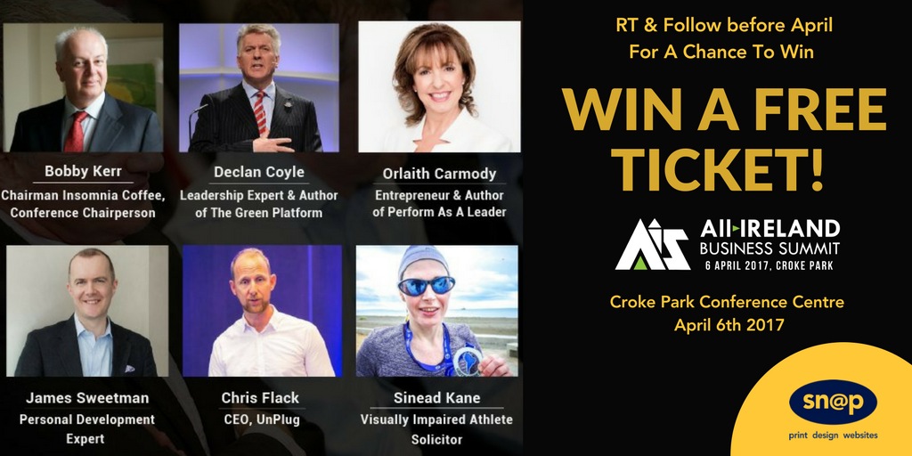 SnapIreland's tweet photo. Step right up!  Be in to win a ticket @All_IreSummit @CrokePark RT + FOLLOW by 24March #TalktoSnap #Pitchforprogress https://t.co/WotuQ5SVyE https://t.co/mePBmyZidZ